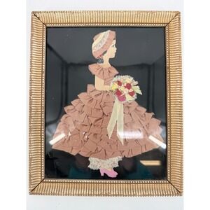 Vintage Ribbon Art Southern Belle Lady Wall Decor Framed Fabric Picture